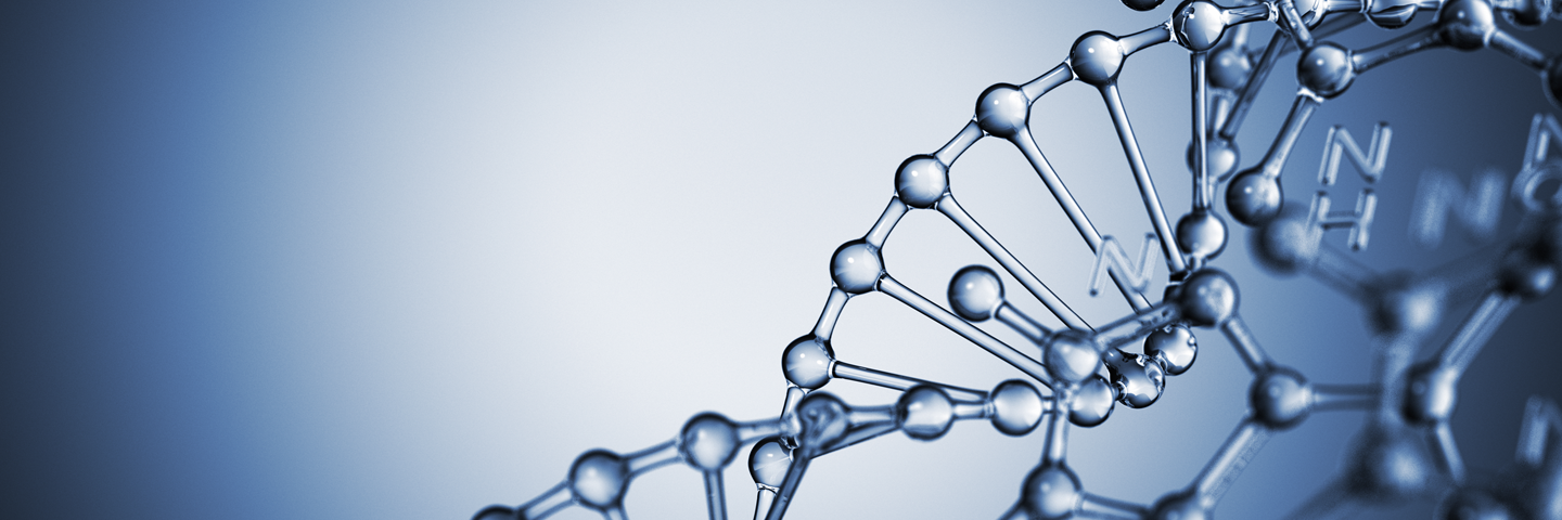 Clear blue DNA helix strand.