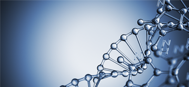 Clear blue DNA helix strand.