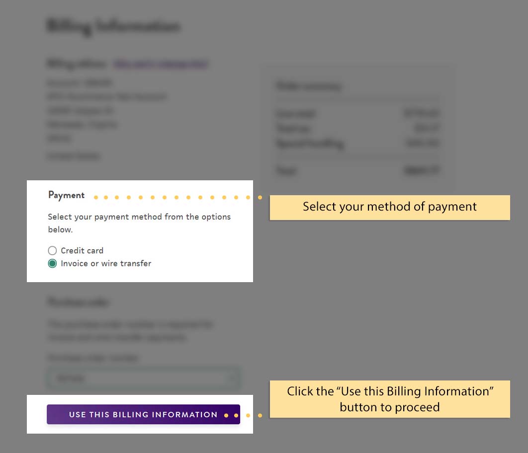 The billing stage of the checkout process