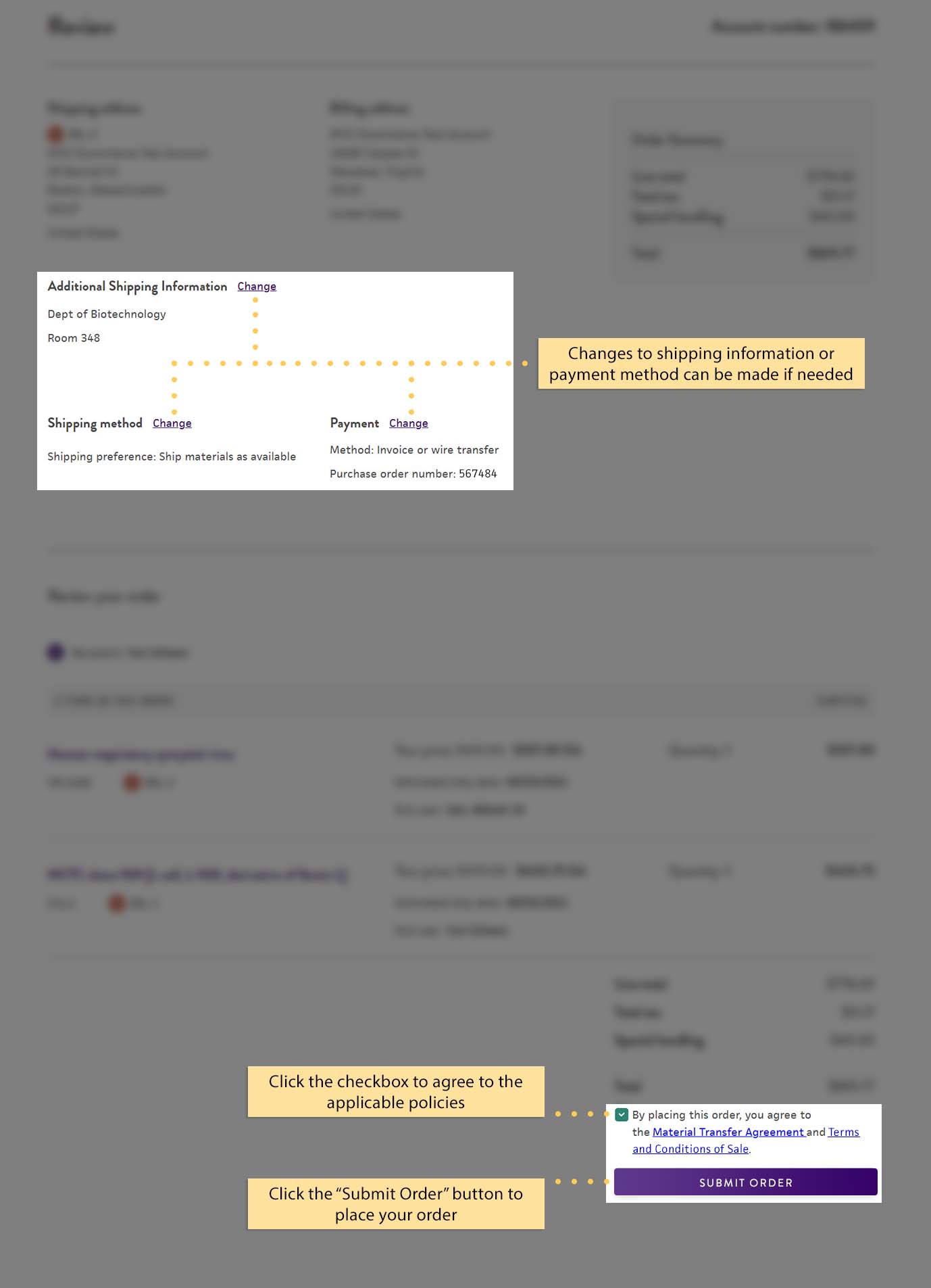 The review section of the checkout process