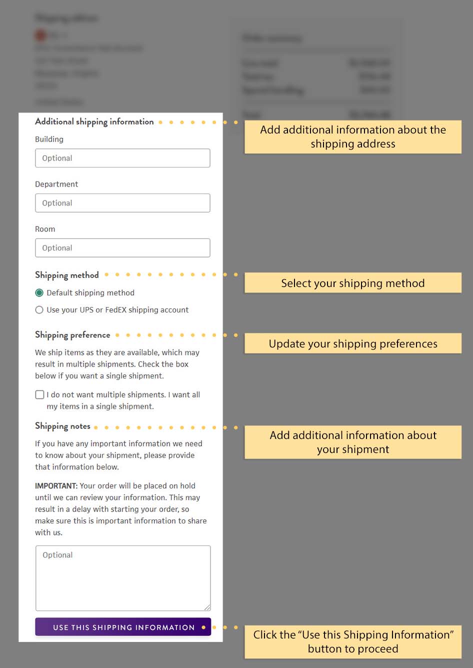 The shipping section of the checkout process