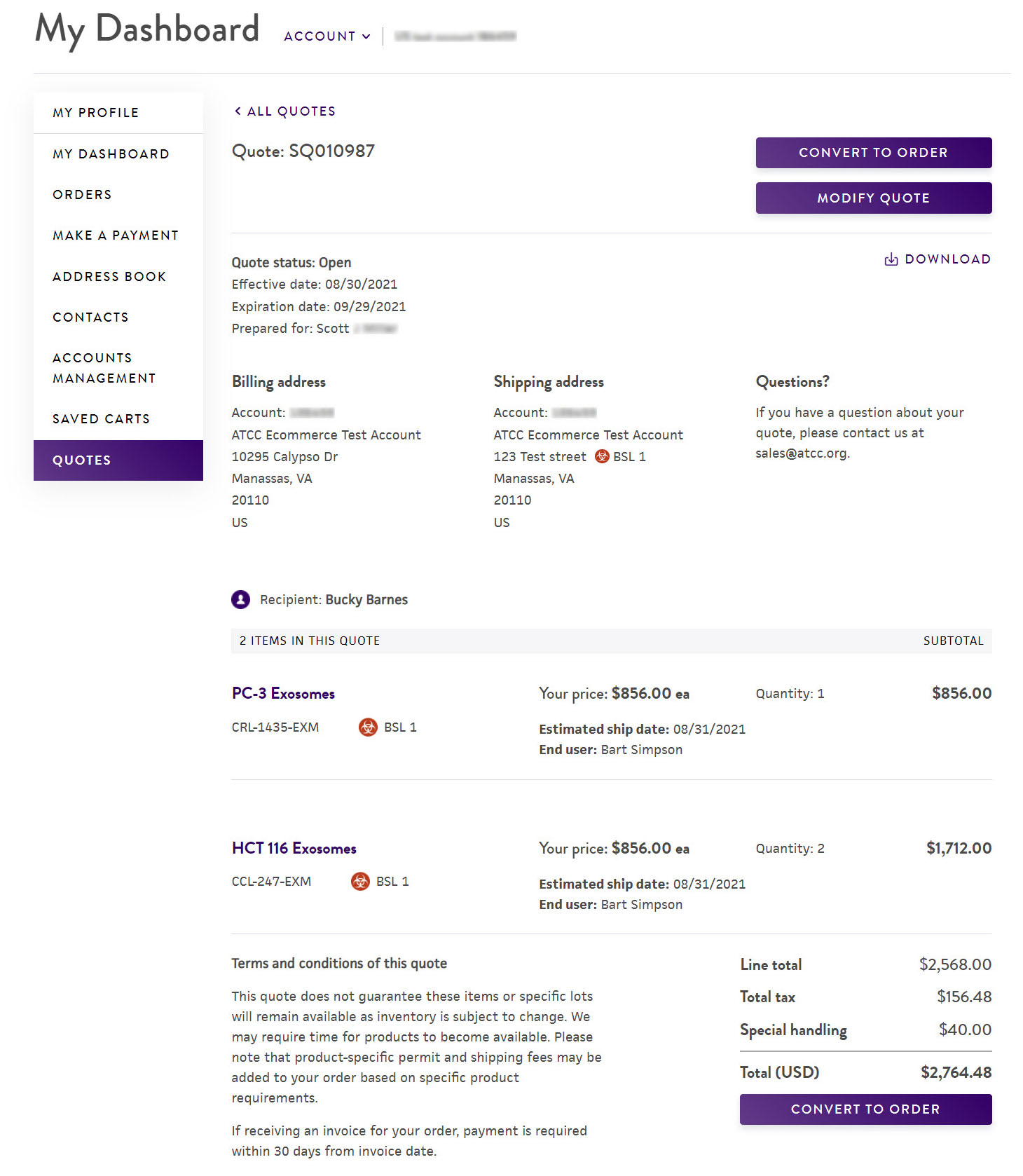 Quotes detail page